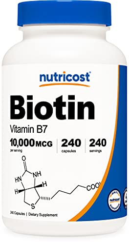 Book Cover Nutricost Biotin (Vitamin B7) 10,000mcg (10mg), 240 Capsules - Vegetarian Friendly, Gluten Free, Non-GMO