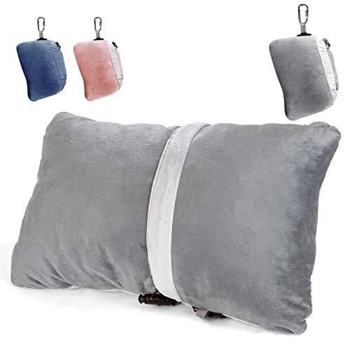 Book Cover Compact Travel Pillow Made with Shredded Memory Foam and Super Soft Fleece Fabric for Ultimate Comfort in Travel. Patented Design Rolls and Compacts Small for Travel. (Grey)