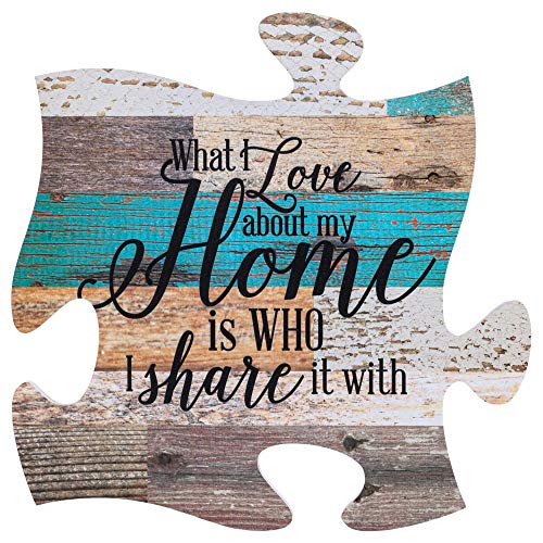 Book Cover P. Graham Dunn What I Love About Home is Who I Share it with Multicolor 12 x 12 Wood Wall Art Puzzle Piece