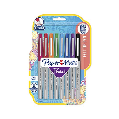 Book Cover Paper Mate Flair Felt Tip Pens, Ultra Fine Point (0.4mm), Assorted Colors, 8 Count