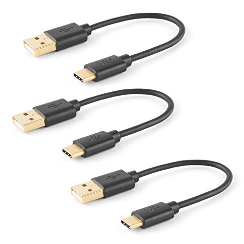 Book Cover Short USB C Cable[3-Pack], CableCreation 0.5 ft 6 inch USB C to USB A 2.0 Cable with 56K Resistor, Compatible with MacBook 12 inch, Galaxy S10/S10+/S9/S9+/S8, Pixel 3 XL 2 XL etc. 15CM/ Black