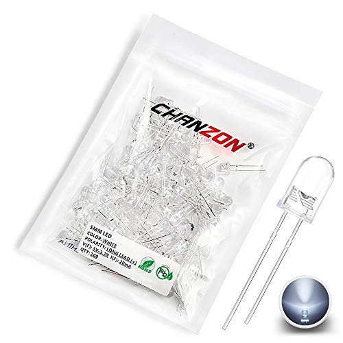 Book Cover CHANZON 100 pcs 5mm White LED Diode Lights (Clear Round Transparent DC 3V 20mA) Bright Lighting Bulb Lamps Electronics Components Indicator Light Emitting Diodes for Arduino