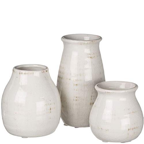 Book Cover Sullivans Small White Ceramic Vase Set, Rustic White Home Decor, Great for Centerpieces, Kitchen, Office or Living Room (CM2583)