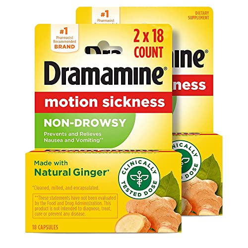 Book Cover Dramamine Motion Sickness Non-Drowsy,18 Count (Pack of 2)