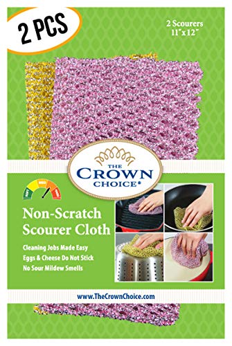 Book Cover Non-Scratch HEAVY DUTY Scouring Pad or Pot Scrubber Pads (2PCs) | For Scouring Kitchen, Dishwashing, Cleaning | Nylon Mesh Scrubbing Scrubbies | Scrub Pads Cloth Outlast ANY Sponges