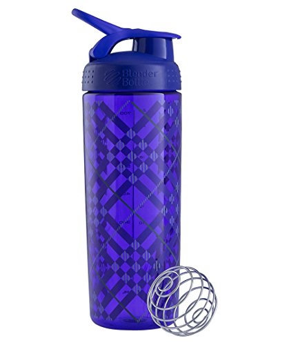 Book Cover BlenderBottle SportMixer Signature Sleek Shaker Bottle, Tartan Plaid Purple, 28-Ounce
