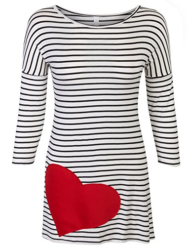 Book Cover KOGMO Womens 3/4 Sleeve Stripe Cute Heart Tunic Top Shirts