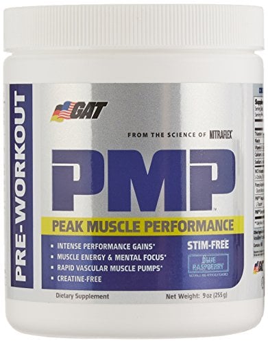 Book Cover GAT PMP (Peak Muscle Performance), Next Generation Pre Workout Powder for Intense Performance Gains, Stimulant Free Blue Raspberry, 30 Servings