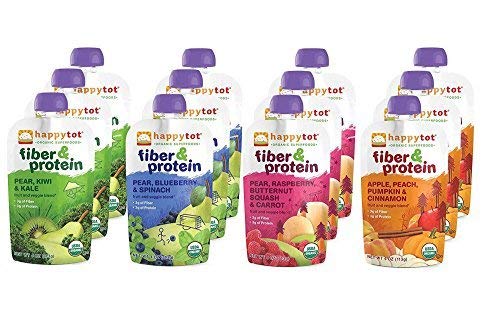 Book Cover Happy Tot Organic Superfoods Fiber & Protein Stage 4 Baby Food Assortment Variety Packs 4 Flavors (Pack of 12)