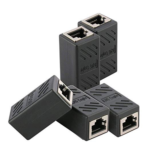 Book Cover Ethernet RJ45 Adapter - Shielded in-Line Coupler for Cat7/Cat6/Cat5e/cat5 Ethernet Cable Extender Connector - Female to Female, Black - 5 Pack