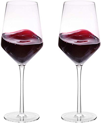 Book Cover Bella Vino Italian Red Wine Glasses 15.5 Ounce 9.1'', Laser Cut Rim For Wine Tasting, Lead-Free Cups, Elegant Drinking Glassware, Dishwasher Safe, White or Red Wine Glass Set of 2