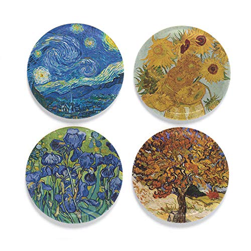 Book Cover Buttonsmith Van Gogh Tinker Top Set - to use with Tinker Reel® Badge Reel - Starry Night, Sunflowers, Mulberry Tree, Irises - Made in The USA