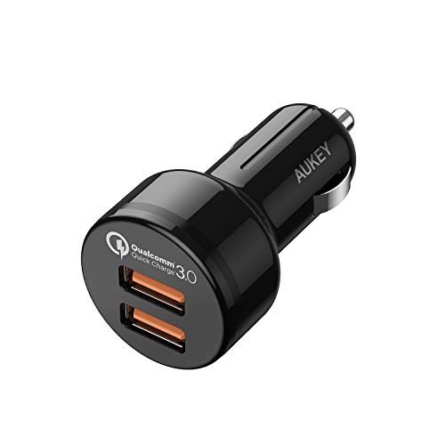 Book Cover Fast Car Charger, AUKEY 36W Dual Port Quick Charge 3.0 USB Cell Phone Car Adapter for iPhone 12 Pro Max/11 Pro Max/XS/XR, Samsung Note10+ / S10, Google Pixel 4 XL, iPad, AirPods Pro, and More