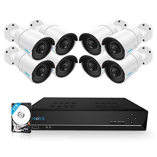 Book Cover Reolink 16CH 5MP PoE Home Security Camera System, 8 x Wired 5MP Outdoor PoE IP Cameras, 5MP 16 Channel NVR Security System w/ 3TB HDD for 7/24 Recording Super HD RLK16-410B8-5MP
