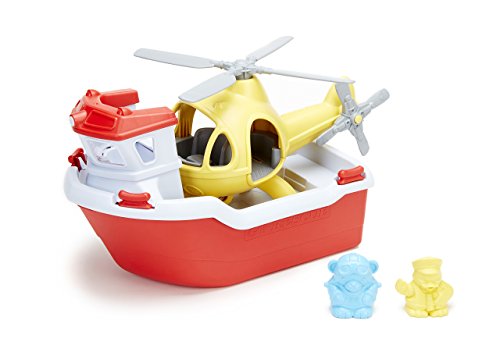 Book Cover Green Toys Rescue Boat with Helicopter Red, 1 EA