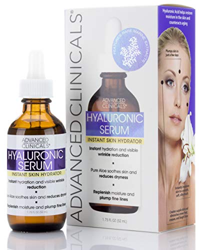 Book Cover Advanced Clinicals Hyaluronic Acid Face Serum. Anti-aging Face Serum- Instant Skin Hydrator, Plump Fine Lines, Wrinkle Reduction. (1.75 Fl Oz)