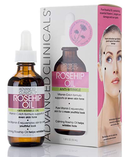 Book Cover Advanced Clinicals Rosehip Oil Anti-wrinkle Face Oil with Vitamin C and Vitamin E for Sun Damage, Age Spots and Wrinkles (1.8oz)