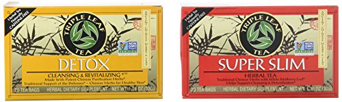 Book Cover Triple Leaf Caffeine Free Herbal Tea 2 Flavor Variety Bundle: (1) Triple Leaf Chinese Detox Tea (20 count), and (1) Triple Leaf Super Slimming Tea (20 Count)