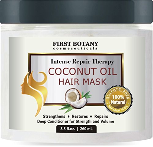 Book Cover First Botany Cosmeceuticals Coconut Oil Hair Mask, 8.8 Fl. Oz. Restorative Hair Mask, Deep Conditioner For Damaged & Dry Hair, Heals & Restructures Hair Shaft & Growth, Nourishes Scalp