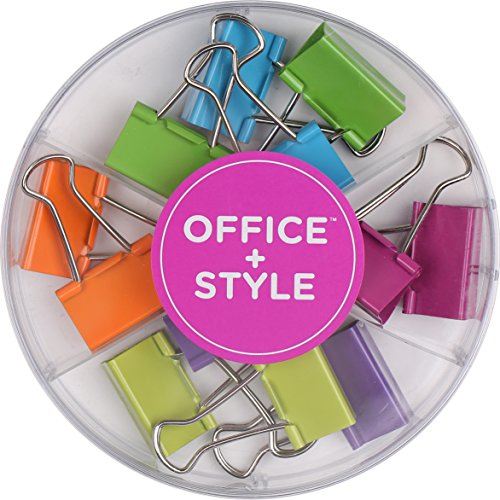 Book Cover Office Style Medium Sized Binder Clips with Clear Plastic Storage Container - 12 Pieces - Large