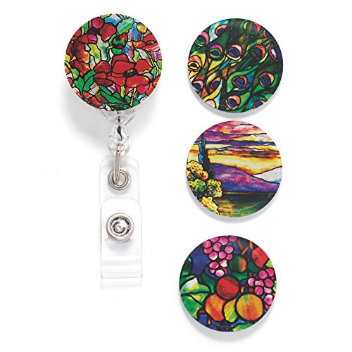 Book Cover Buttonsmith Tiffany Poppies Tinker Reel Retractable Badge Reel - with Alligator Clip and Extra-Long 36 inch Standard Duty Cord - Made in The USA