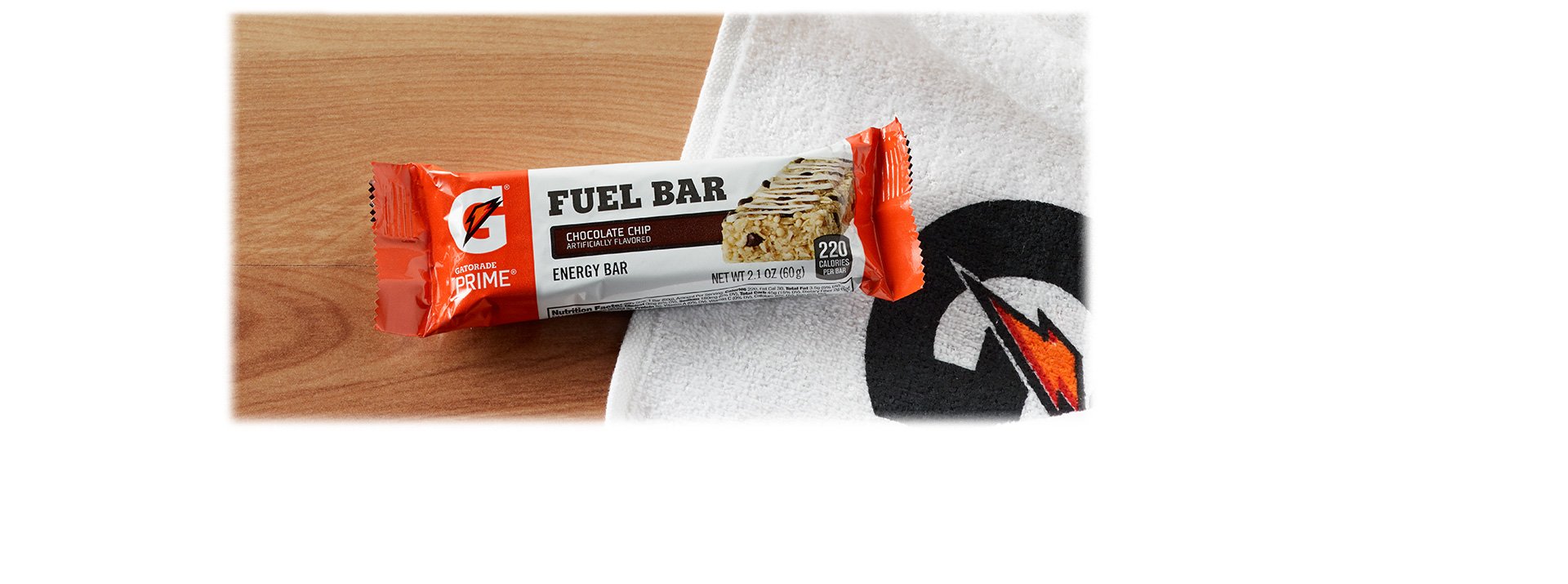 Book Cover Gatorade Prime Fuel Bar, Chocolate Chip, 45g of carbs, 5g of protein per bar (12 Count), 2.1 oz