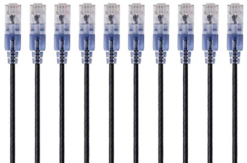 Book Cover Monoprice SlimRun Cat6A Ethernet Patch Cable - Network Internet Cord - RJ45, Stranded, 550Mhz, UTP, Pure Bare Copper Wire, 10G, 30AWGÂ , 5ft, Black, 10-Pack