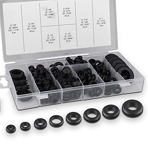 Book Cover Katzco 180 Piece Rubber Grommet Kit Assortment - Heavy-Duty Pieces in Different Sizes with a Carrying Case