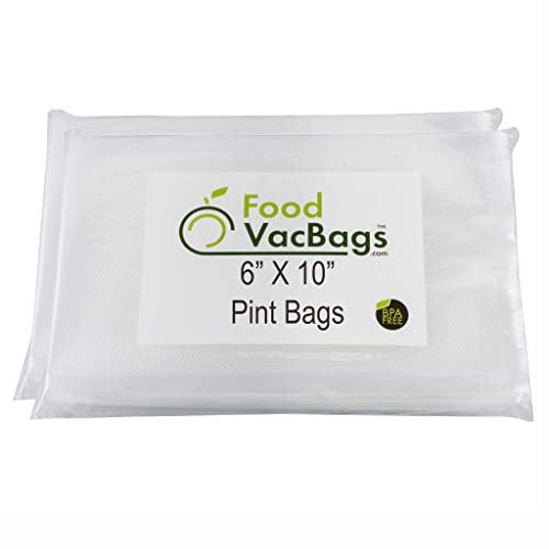 Book Cover 200 FoodVacBags 6-inch X 10-inch Pint Vacuum Sealer Bag Pouches, Food Storage Bags, Compatible with Foodsaverâ„¢