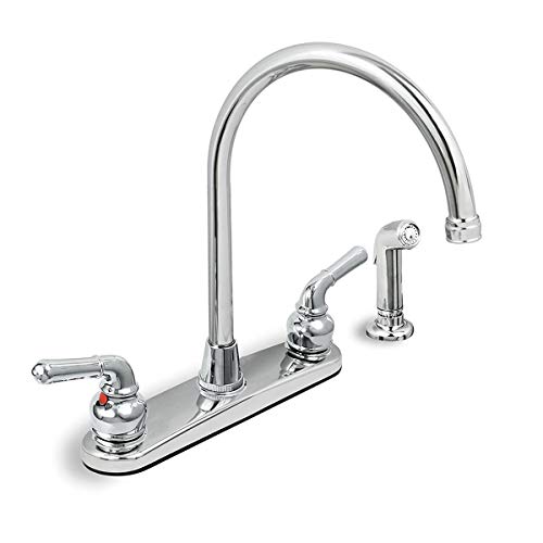 Book Cover Highcraft 393II Kitchen Faucet, High Arc Swivel Spout, Chrome Plated Finish, Lead-Free Construction, Pull Out Side Spray Hose, 2 Operate Metal Handle 1.5 GPM Flow Rate Easy to Use