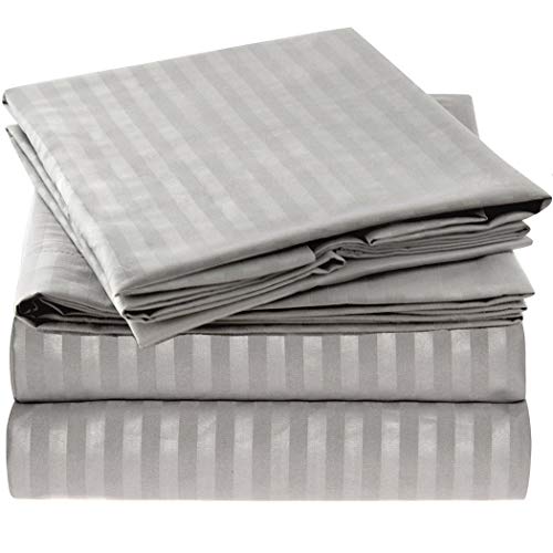 Book Cover Ideal Linens Striped Bed Sheet Set - 1800 Double Brushed Microfiber Bedding - 4 Piece (Cal King, Gray/Silver)