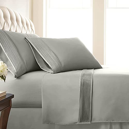 Book Cover SouthShore Fine Living Vilano Pleats, 4-Piece, 21-Inch Extra Deep Pocket Sheet, California King Sheets with Flat Sheets and Pillowcase, Easy Care and Shrinkage-Free Deep Pocket Sheet Set, Steel Grey