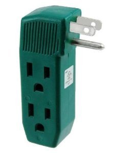 Book Cover 3 Way Outlet Wall Tap - Vertical Shape Triple Prong Wall Splitter Adapter For Behind Furniture - Multi Plugin Locations (2) On Right Side & (1) On Left Side- Green Color (UL Listed) - By Katzco