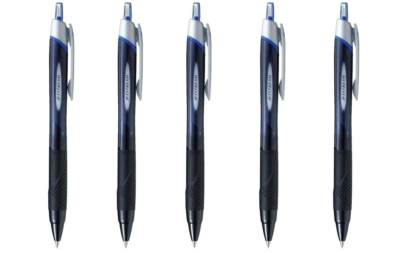 Book Cover Uni-ball New Jetstream Extra Fine & ultra micro Point Retractable Roller Ball Pens,-rubber Grip Type -0.38mm-blue Ink-value Set of 5