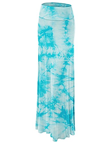 Book Cover Lock and Love Women's Basic Solid Tie Dye Foldable High Waist Floor Length Maxi Skirt S-3XL Plus Size_Made in U.S.A.