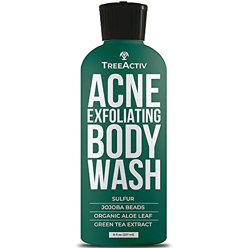 Book Cover TreeActiv Acne Exfoliating Body Wash | Hydrating Cleanser Exfoliant with Sulfur, Jojoba Beads, & Kaolin Clay | Chest, Shoulder, Back, & Butt Pimple Treatment for Women, Men, Teen, & Adult | 50+ Uses