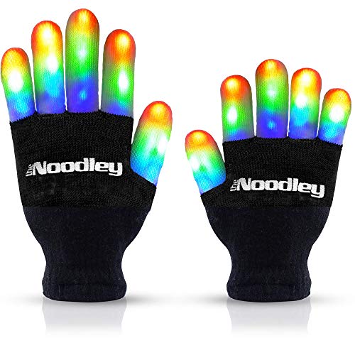 Book Cover The Noodley Flashing LED Finger Light Gloves with Extra Batteries - Kids and Teen Sized Ages 8-12 (Medium, Black)