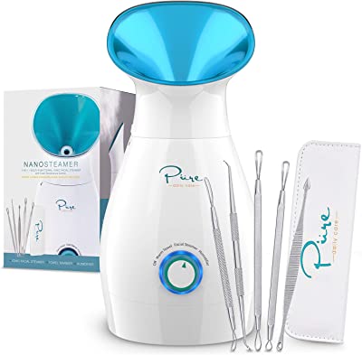 Book Cover NanoSteamer Large 3-in-1 Nano Ionic Facial Steamer with Precise Temp Control - 30 Min Steam Time - Humidifier - Unclogs Pores - Blackheads - Spa Quality - Bonus 5 Piece Stainless Steel Skin Kit