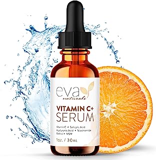 Book Cover Eva Naturals Vitamin C Serum Plus 2% Retinol, 3.5% Niacinamide, 5% Hyaluronic Acid, 2% Salicylic Acid, 10% MSM, 20% Vitamin C - Skin Clearing Serum - Anti-Aging Skin Repair, Face Serum (1 oz)