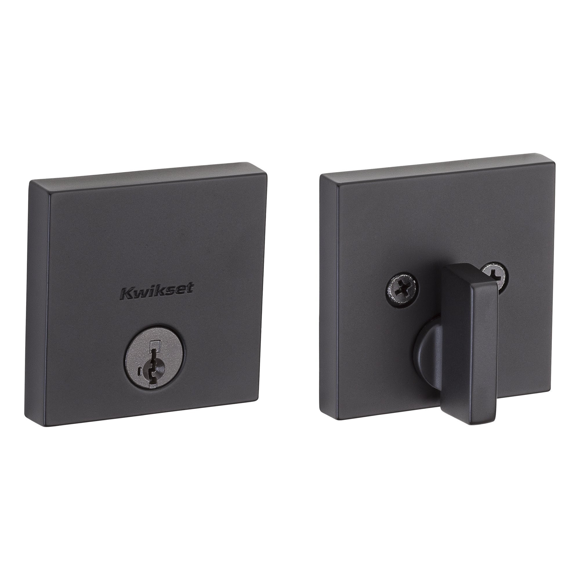 Book Cover Kwikset 92580-008 258 Downtown Low Profile Slim Square Modern Contemporary Single Cylinder Deadbolt Door Lock featuring SmartKey Security in Iron Black Square Iron Black