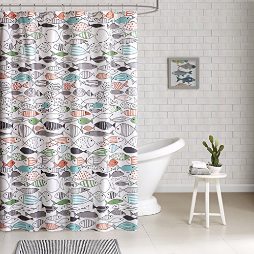 Book Cover HipStyle - Sardinia - Modern Multi-color Fish - Cotton Printed - Designer Shower Curtain - 72