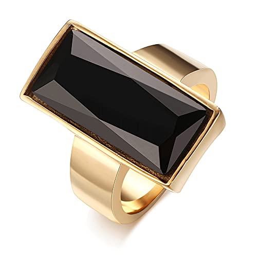 Book Cover VNOX Stainless Steel Gold Plated Rectangular Black Glass Crystal Ring for Women