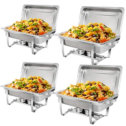 Book Cover SUPER DEAL 8 Qt Stainless Steel 4 Pack Full Size Chafer Dish w/Water Pan, Food Pan, Fuel Holder and Lid For Buffet/Weddings/Parties/Banquets/Catering Events (4)