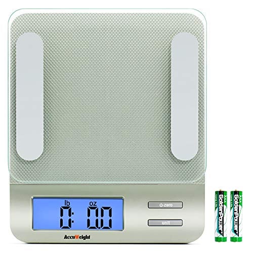 Book Cover Accuweight 207 Digital Kitchen Multifunction Food Scale for Cooking with Large Back-lit LCD Display,Easy to Clean with Precision Measuring,Tempered Glass (Silver)