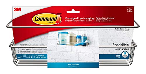Book Cover Command Shower Caddy, Satin Nickel, 1-Caddy, 1-Prep Wipe, 4-Water-Resistant Strips, Organize Damage-Free