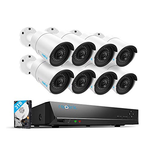 Book Cover Reolink 4MP 16CH PoE Video Surveillance System, 8pcs Wired Outdoor 1440P PoE IP Cameras, 5MP 16-Channel NVR with 3TB HDD for Home and Business 24/7 Recording, RLK16-410B8