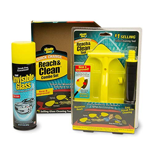 Book Cover Invisible Glass 99031 Reach and Clean Tool Combo Kit with Windshield Wand Cleaning Tool for Those Hard-to-Reach Places and Invisible Glass Premium Glass and Window Cleaner for Auto and Home , Yellow