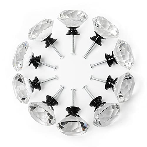 Book Cover YDO Drawer Knobs, Black Alloy Base Crystal Knobs, Diamond Shape Glass Dresser Knobs, 1.57 inch Large Dresser Handles, Bling Knobs for Dresser Drawers, Kitchen Cabinet Knobs and Pulls, 10 Pieces, Clear