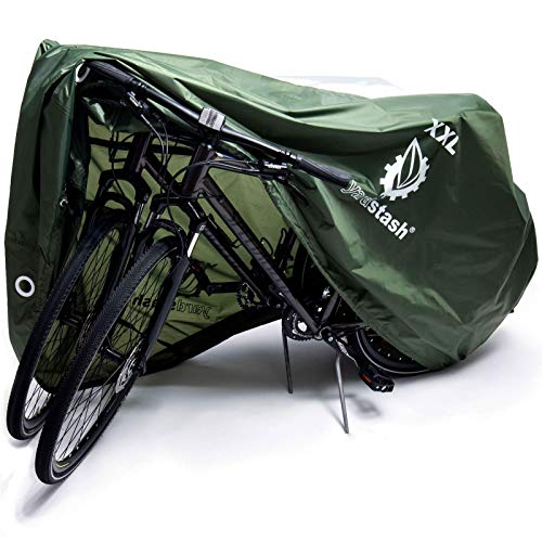 Book Cover YardStash Bike Cover - Waterproof Outdoor Bicycle Cover - Cycle Tent for Outside Storage - Covers Mountain & Electric Bikes & Bicycles w/Baskets & Baby Seats