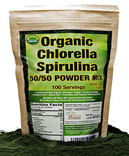 Book Cover Organic Chlorella Spirulina Powder 50/50 Mix | 100 Servings | Non-GMO | Vegan | Sunlight Grown | Deep Green Color | Alkalyzing | High Protein | No Other Ingredients | by Good Natured